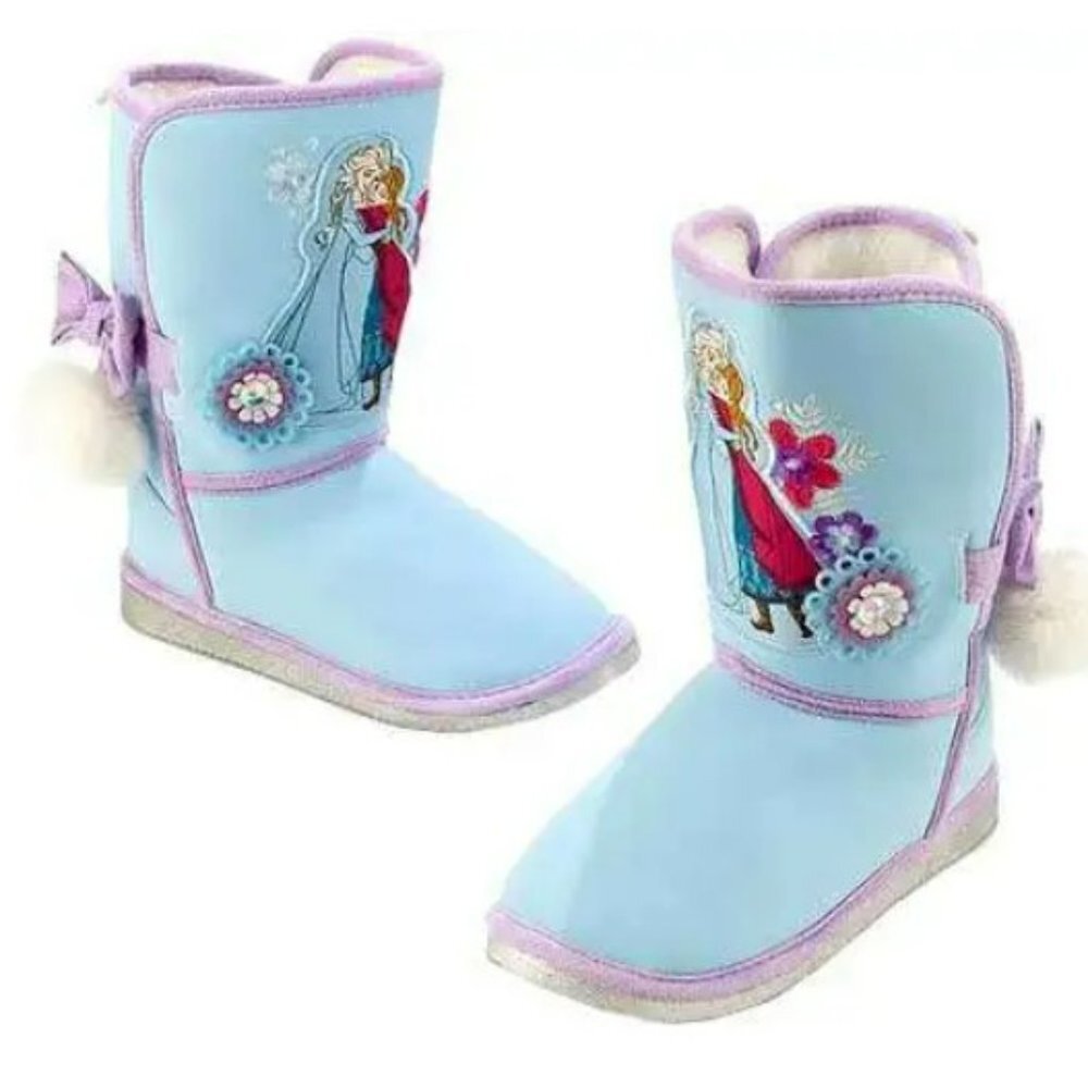 Disney Store Frozen Anna & Elsa Winter Boots Faux Leather & Fur Lining Size 13